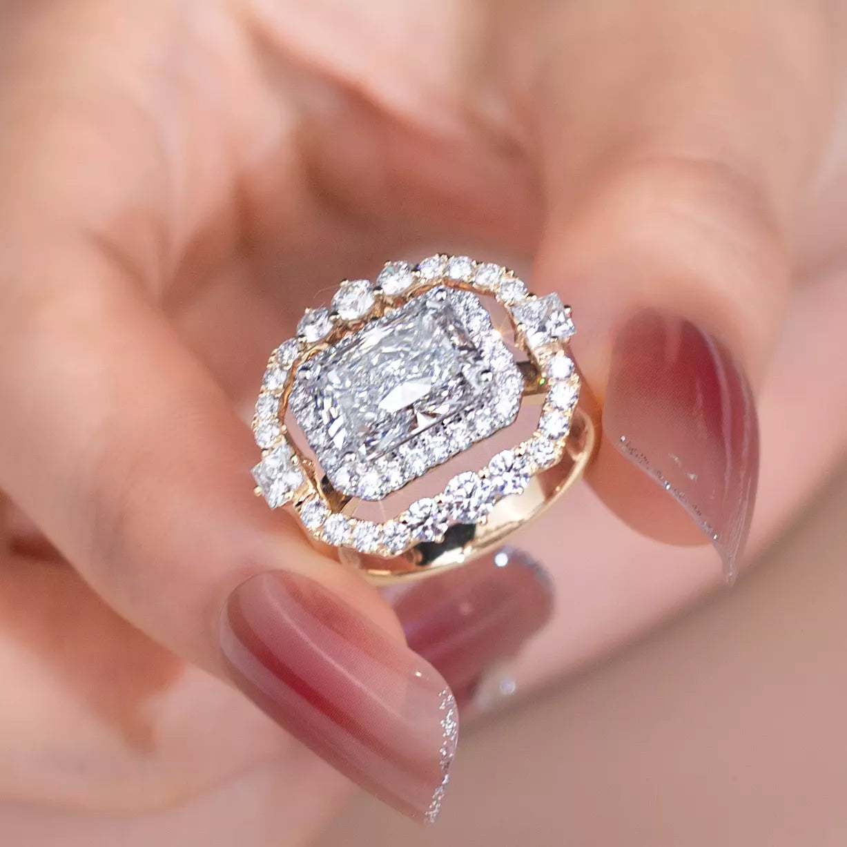 Luxury 14k Solid Gold 3.12ct Radiant Cut Lab Diamond Ring