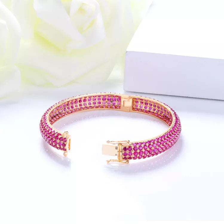 Natural Luxury Ruby Gemstones 18k Gold Bangle Bracelet