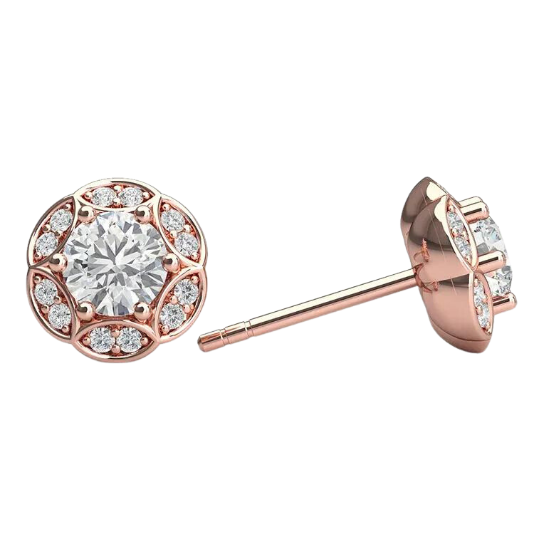 18k Gold Round Diamond Stud Earrings