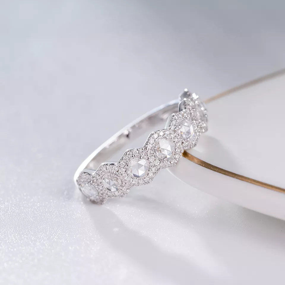 Natural White Diamond Gemstone 18k Gold Ring