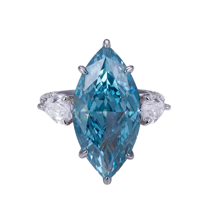 Silver Cubic Moissanitet Blue Marquise High Carbon Ring