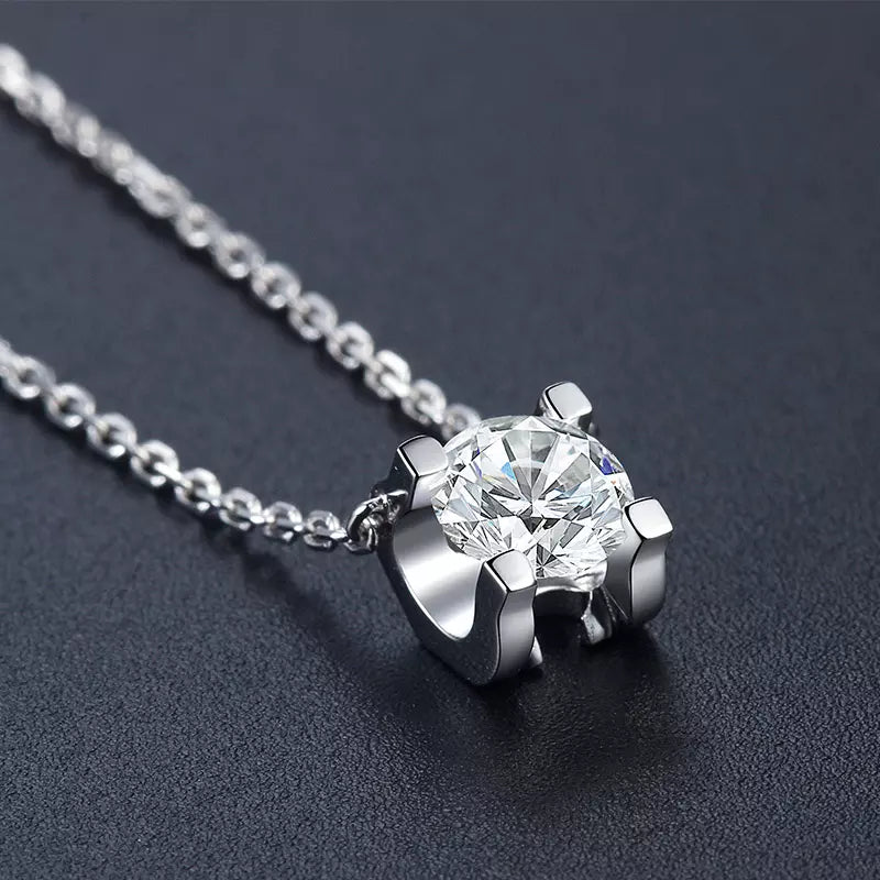 Round Cut Diamond Necklace 18K White Gold