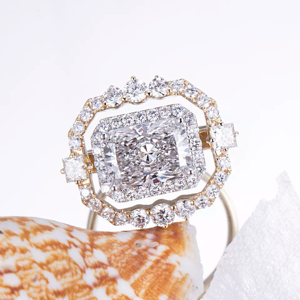 Luxury 14k Solid Gold 3.12ct Radiant Cut Lab Diamond Ring