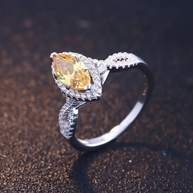 Luxury 925 Sterling Silver Inlaid Marquise Stone Ring