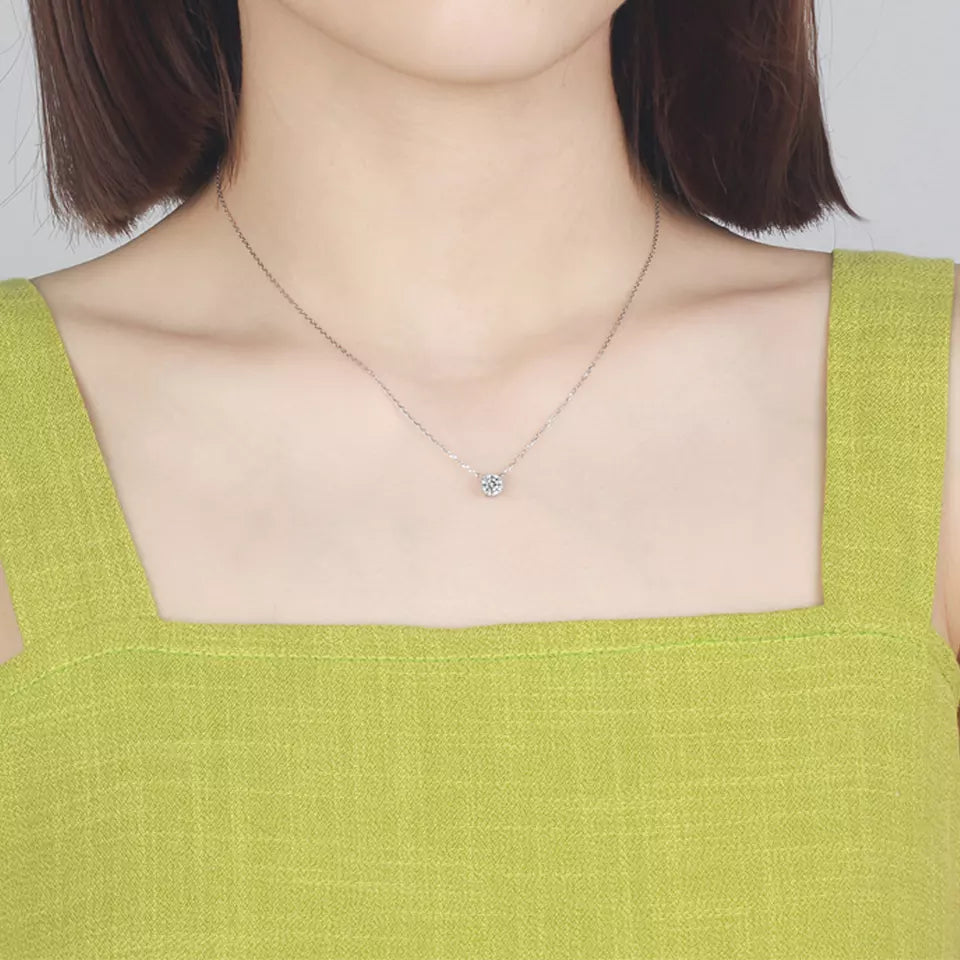 Lab Diamond Necklace 18K White Gold Round Cut