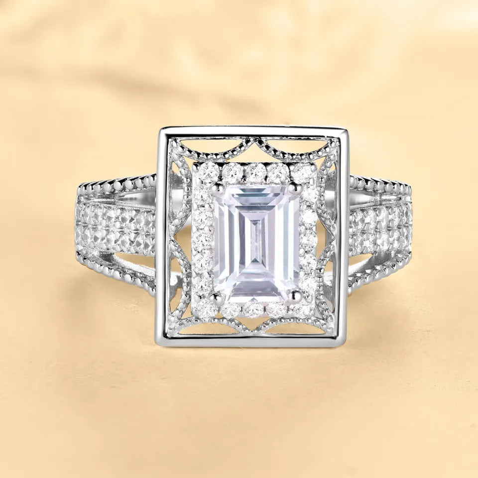 Luxury Solid Silver 925 Emerald Cut Ring