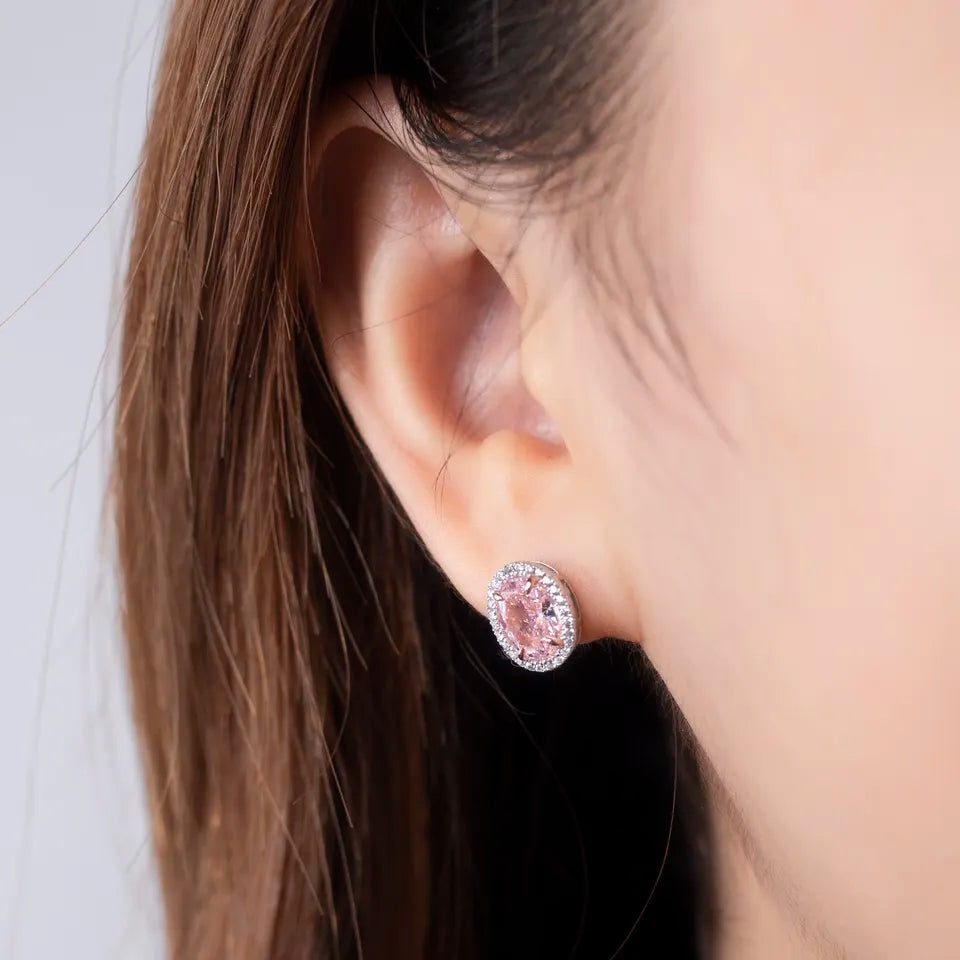 Silver Pink Pear Brilliant Cut Cubic Zirconia Earrings