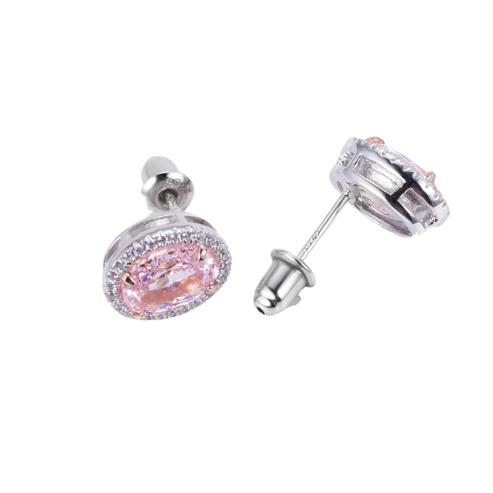 Silver Pink Pear Brilliant Cut Cubic Zirconia Earrings