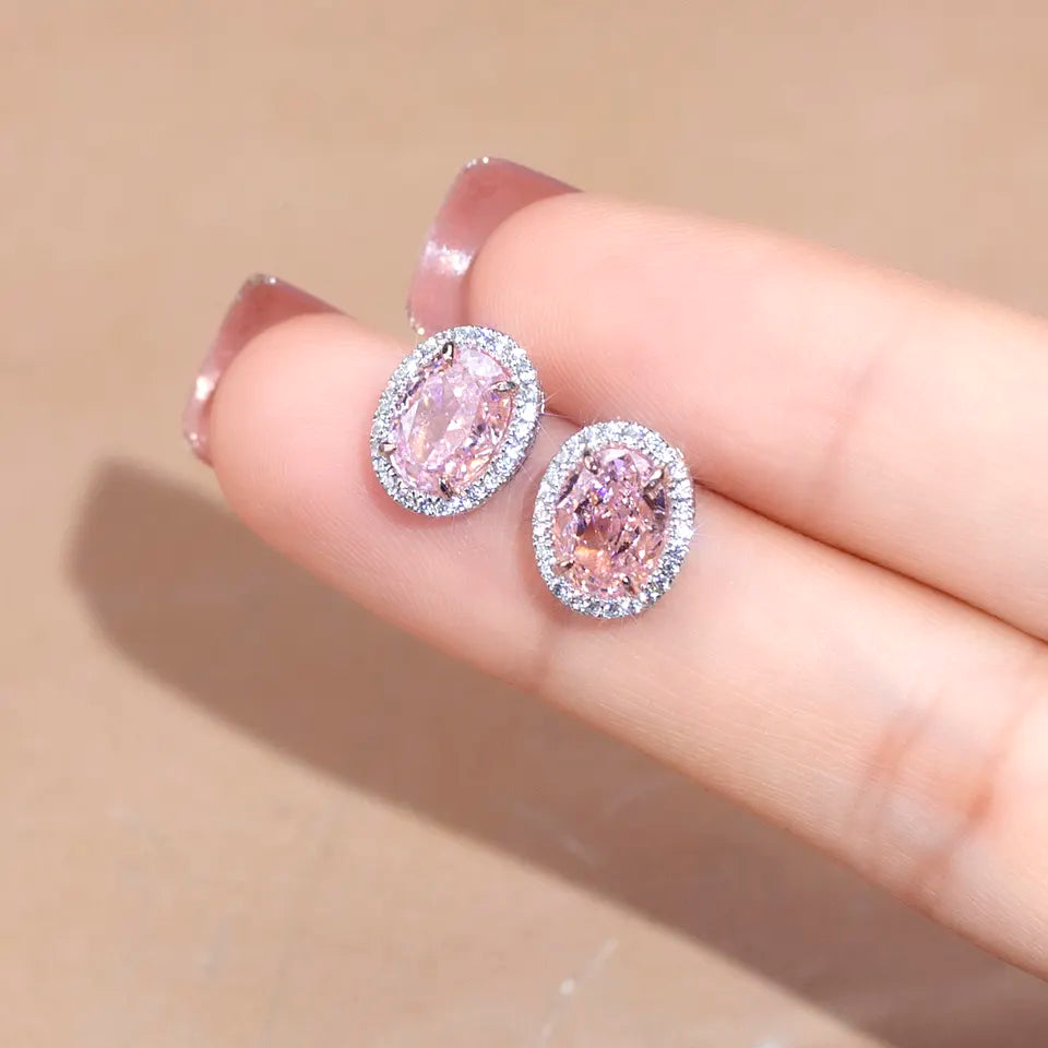 Silver Pink Pear Brilliant Cut Cubic Zirconia Earrings