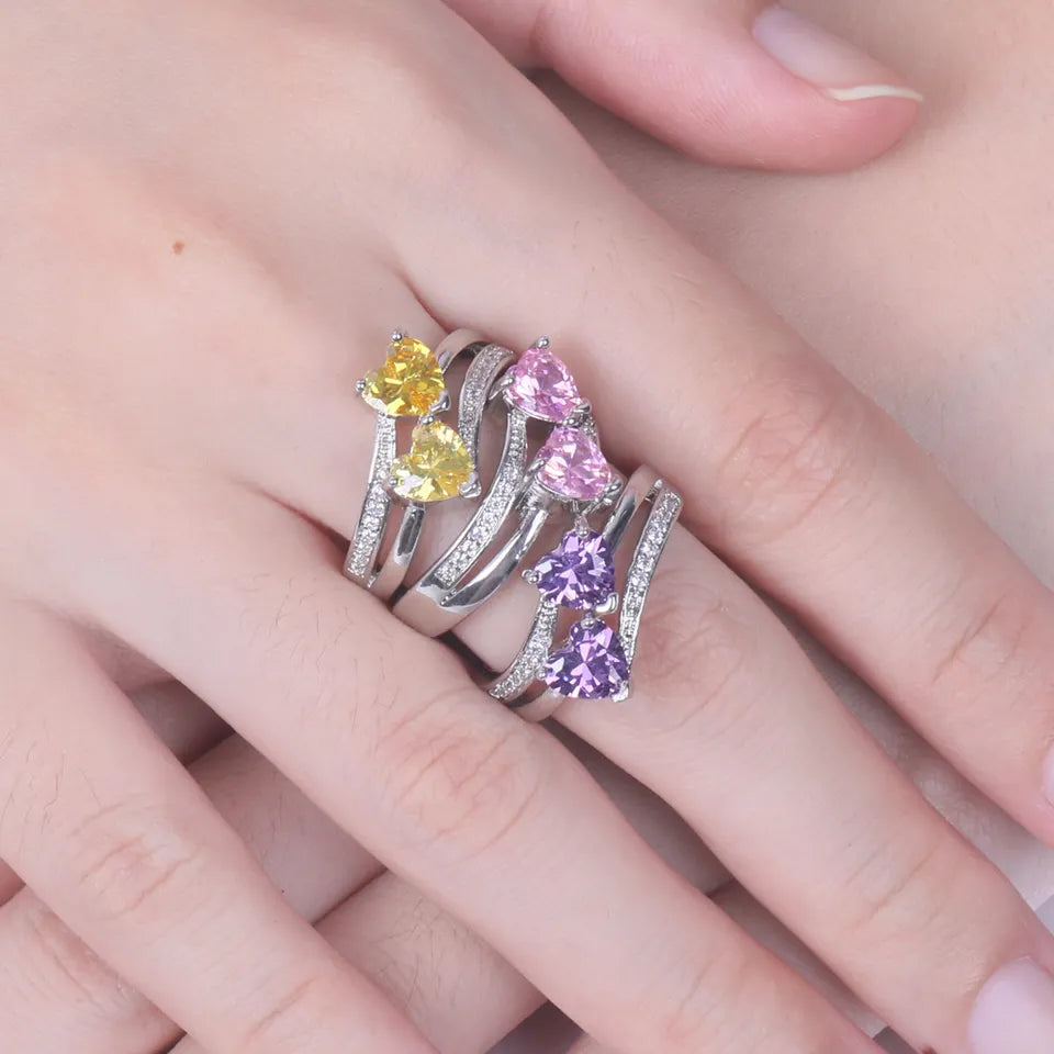 S925 Micro Pave Heart Silver Ring