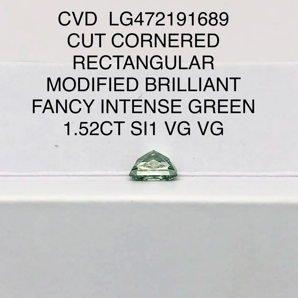 1.5CT SI1 Loose Cushion CVD Fancy Intense Green Lab Grown Diamond