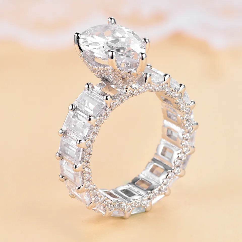 S925 Sterling Silver Pear Cut Zirconia Ring