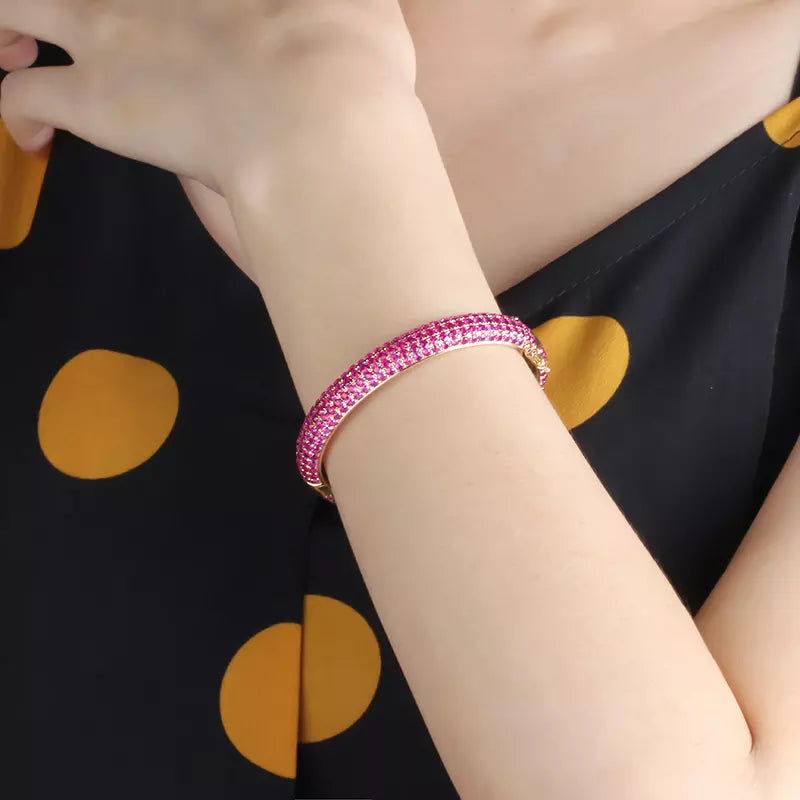 Natural Luxury Ruby Gemstones 18k Gold Bangle Bracelet