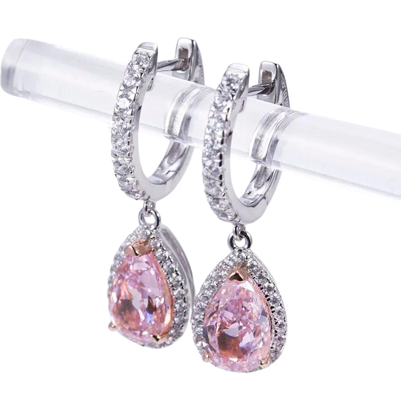 Silver 2Ct Pink High Carbon Zircon Earrings