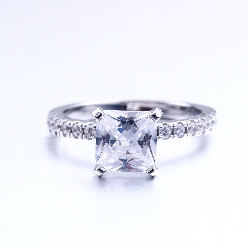 Luxury Solid Silver 925 Princess Cut Ring
