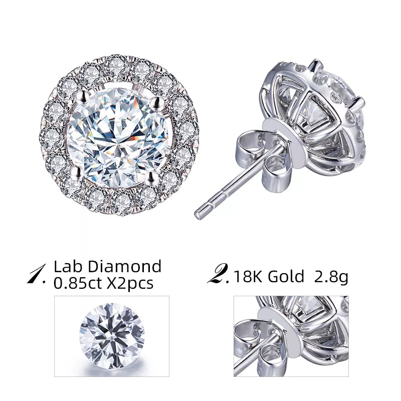 Round Cut 0.83ct D VS2 3EX 18k White Gold Diamond Stud Earrings