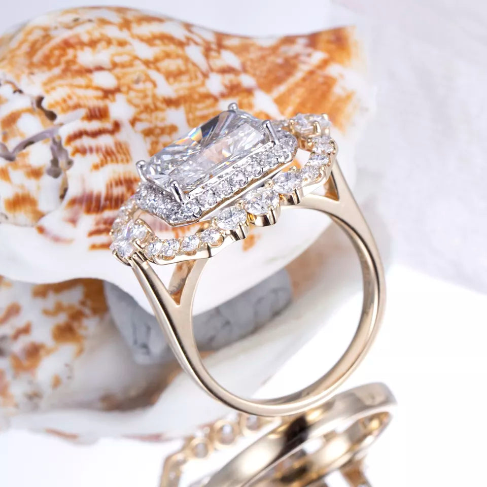 Luxury 14k Solid Gold 3.12ct Radiant Cut Lab Diamond Ring