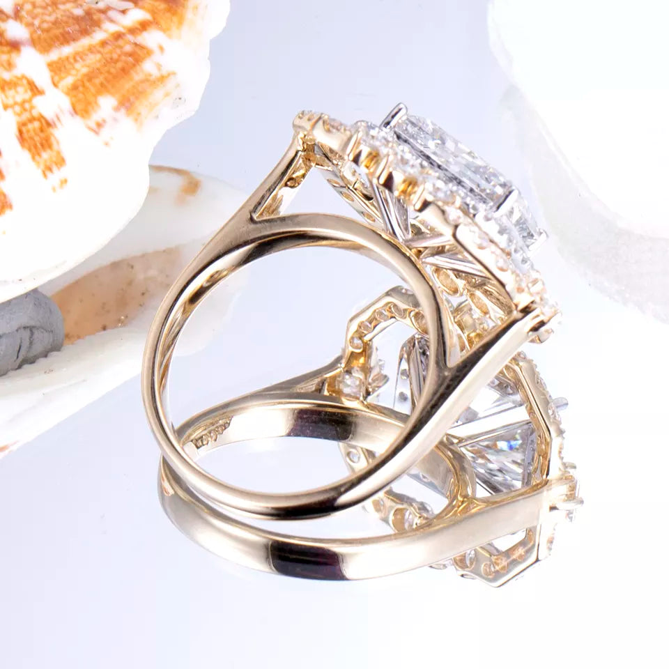 Luxury 14k Solid Gold 3.12ct Radiant Cut Lab Diamond Ring