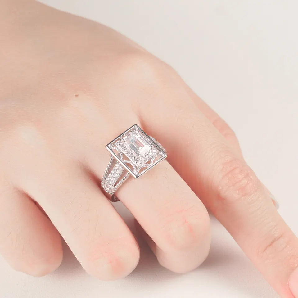 Luxury Solid Silver 925 Emerald Cut Ring