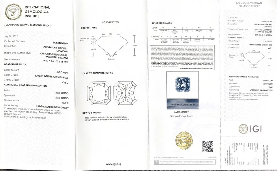 1.5ct Cornered Square VVS Fancy Intense Loose Green Blue HPHT Lab Created Diamond