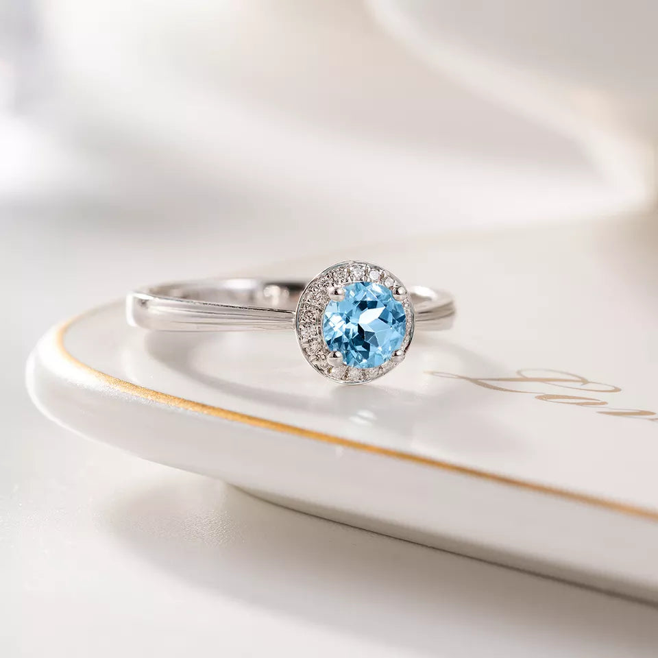 Diamond Blue Aquamarine Ring