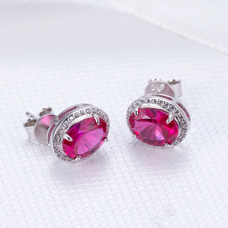 Silver Oval Corundum&Spinel Red Silver Earings