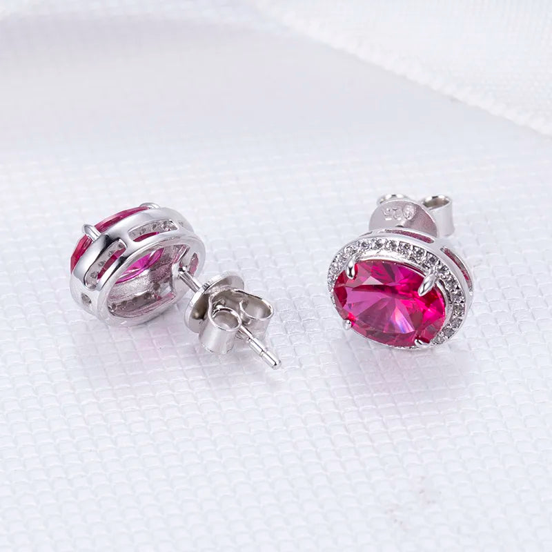 Silver Oval Corundum&Spinel Red Silver Earings