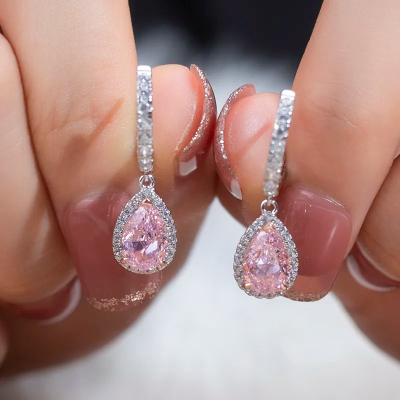 Silver 2Ct Pink High Carbon Zircon Earrings