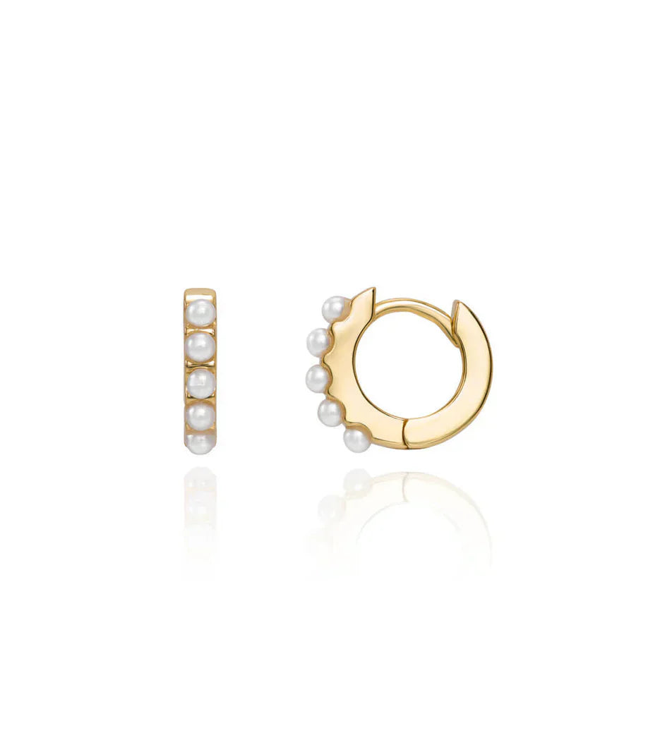Pearl Huggie Hoop Earrings (Gold)
