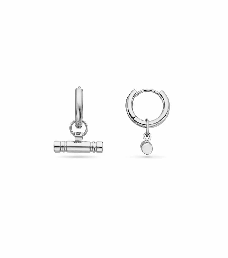 T-Bar Huggie Hoop Earrings (Silver)